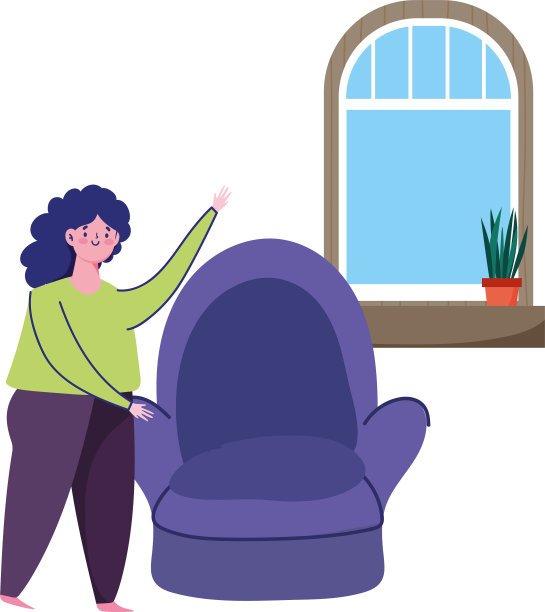 有房间隔离椅的妇女呆在家里图片下载