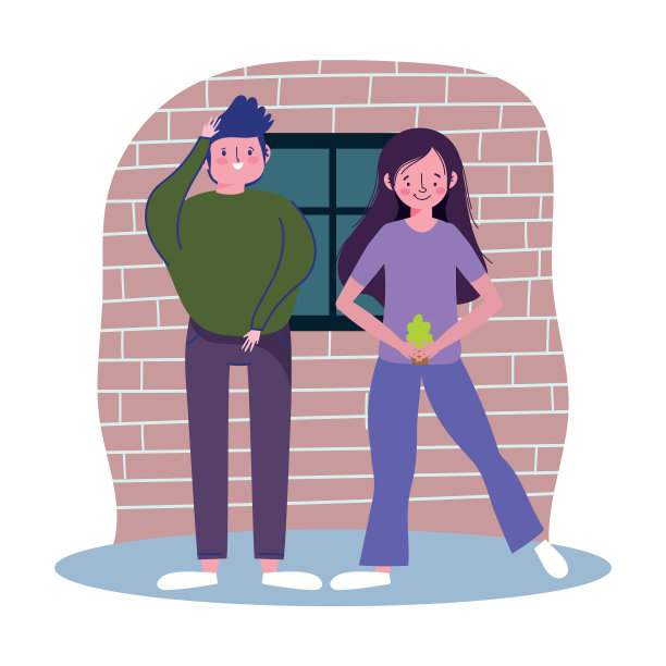 年轻夫妇与盆栽植物在房间隔离图片下载