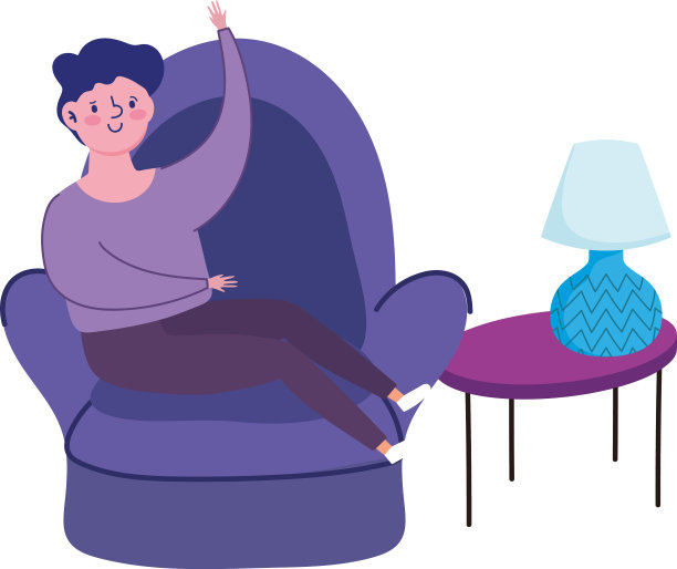 男子在椅子上挥手隔离待在家里图片下载