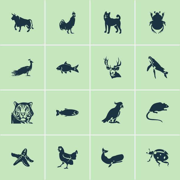 动物图标设置有老鼠、鲤鱼、鹿等图片下载