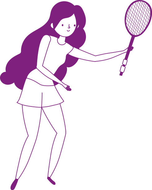 年轻女子与网球拍孤立图标白色图片下载