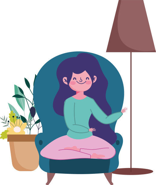 呆在家里的女孩和lmap坐在椅子上图片下载