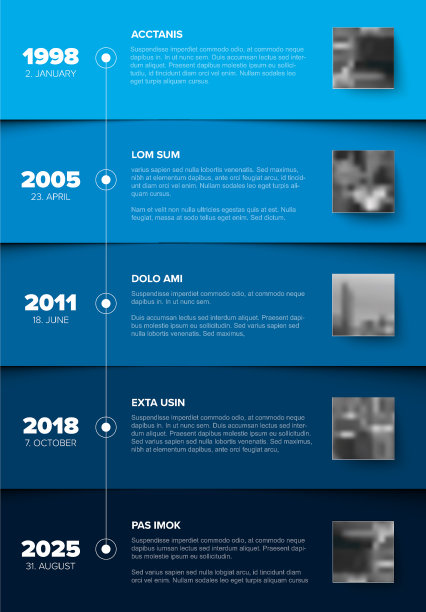 时间线模板与蓝色块和照片图片下载