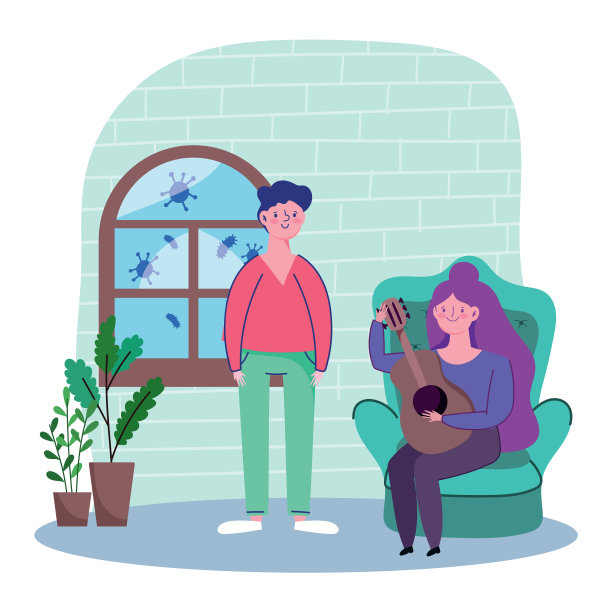 拿着吉他的夫妇在客厅隔离图片下载