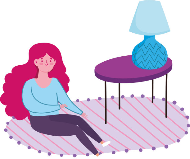 女人坐在地板和台灯室图片下载