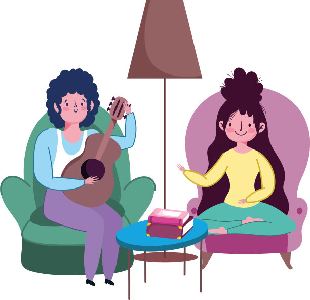 待在家里夫妇在客厅和吉他图片下载