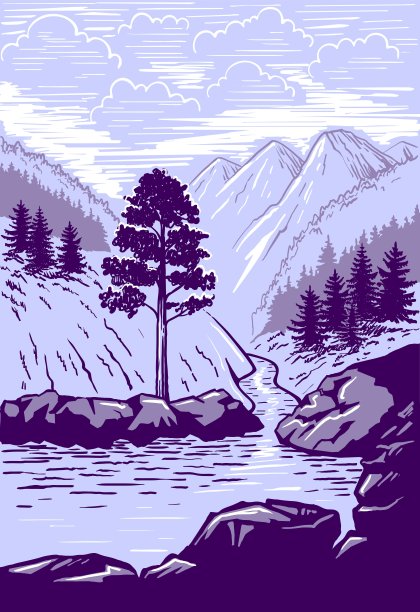 美丽的自然景观。这条山河在高山之间转弯图片下载