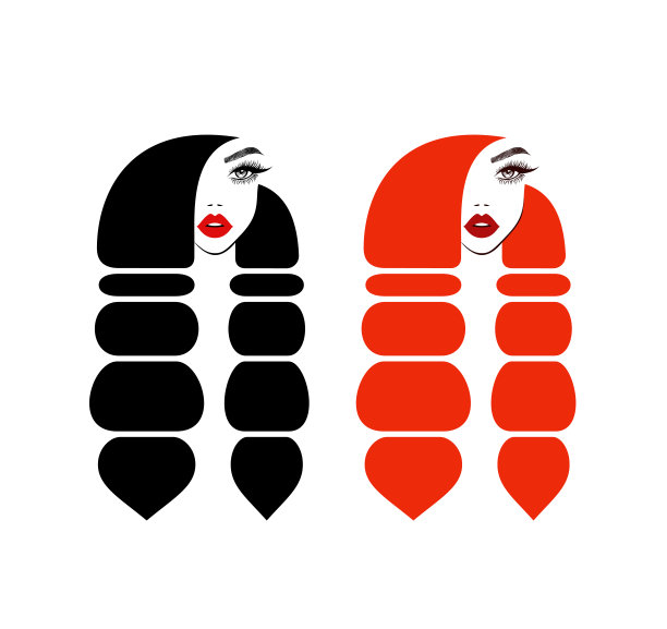 美丽的标志。美丽性感女人的脸，红唇，睫毛接发，黑色和红色发型，时尚发型师，元素设计，水疗沙龙。矢量插图。图片下载