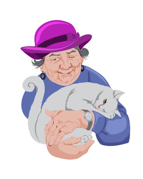 老妇人抱着一件蓝毛衣和猫图片下载