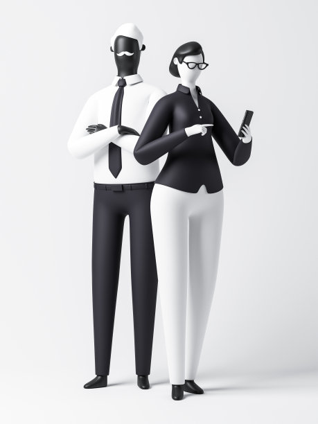 卡通商业人物男人和女人与智能手机图片下载