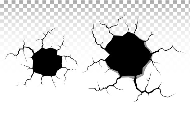 地面裂缝。地震和地面产生裂缝、孔洞效应、龟裂和破坏墙体纹理。矢量插图可以用于主题地震，崩溃，破坏。图片下载
