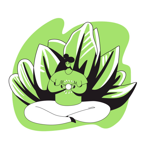 矢量卡通平面插图与沉思的女孩抱着太阳在她的心。积极的情绪，冥想，在家里释放压力。冥想图片下载