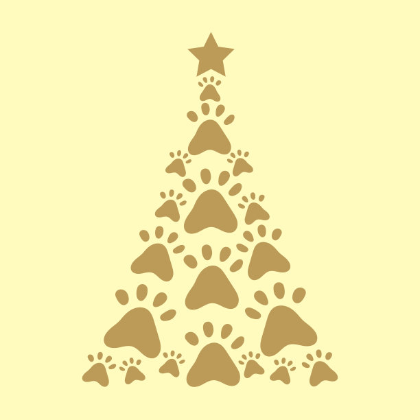 圣诞树是用爪印做的。设计新年贺卡，单色矢量插图图片下载