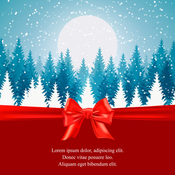 圣诞快乐，新年快乐设计，美丽的冬季风景。蓝色的圣诞树景观与雪。矢量插图与手绘元素图片下载