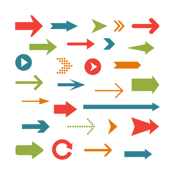 多色箭头隔离在白色背景上。各种形状的箭头图标图片下载
