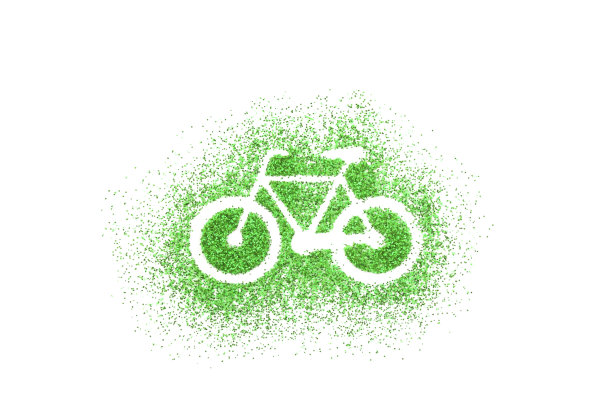 自行车形状上的绿色闪烁在白色的背景图片下载