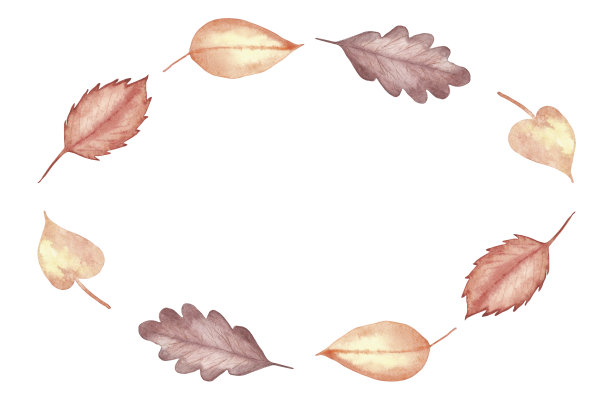 水彩手绘自然秋季树木植物椭圆形框架与红色，黄色和棕色的秋天枯萎的叶子花环组成在白色的背景邀请和贺卡图片下载