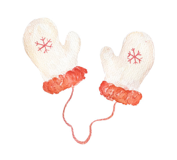 水彩圣诞手套孤立的白色背景。图片下载