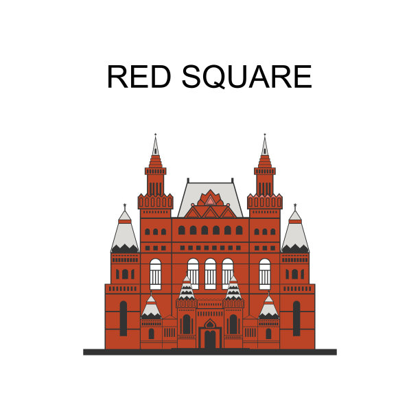 美丽的红场全景。红场通常被认为是莫斯科的中心广场，因为这座城市的主要街道被孤立在白色的背景下。莫斯科,俄罗斯。图片下载