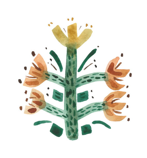 原始主义风格的干花水彩画图片下载