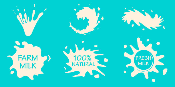 白色牛奶溅和滴设置孤立在蓝色图片下载