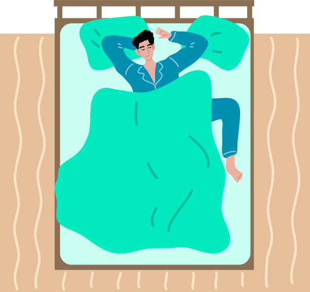 穿着睡衣睡在家里的大床上的年轻人图片下载