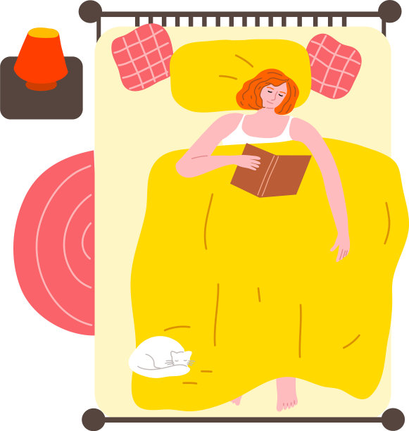 女人睡觉前在家里的大床上看书图片下载