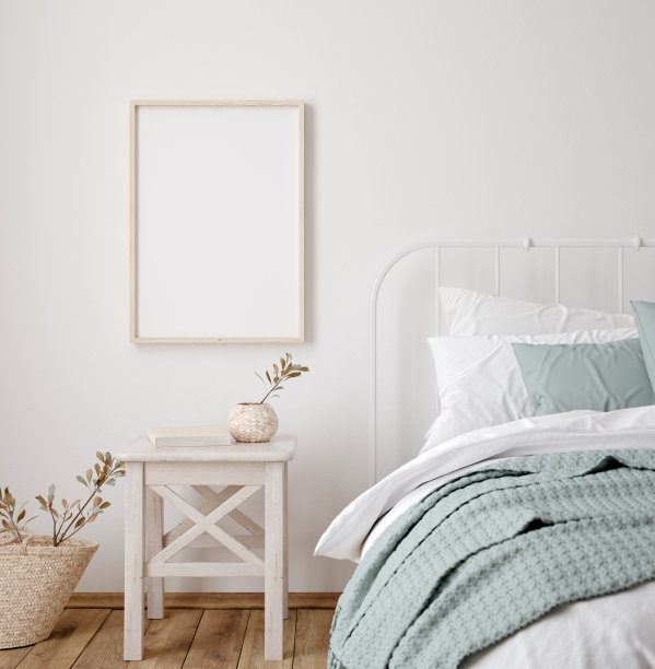 在卧室室内背景的模型框架，农舍风格图片下载