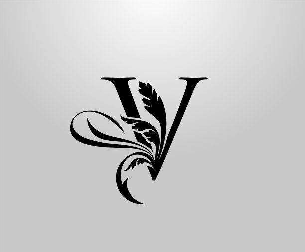 经典典雅的字母v花卉标志复古图片下载