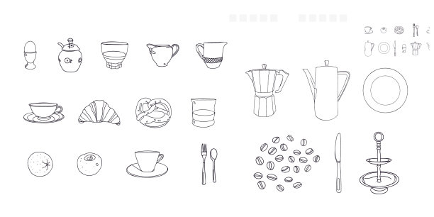 经典早餐食品图标集图片下载