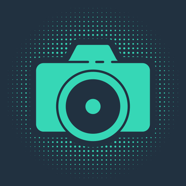 绿色照片相机图标孤立在蓝色图片下载