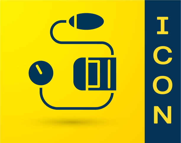 蓝色的血压图标被隔离在黄色上图片下载