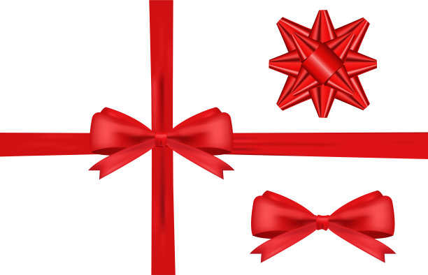 现实的红色蝴蝶结和水平缎带闪亮的缎面装饰礼物，问候，节日。股票矢量插图孤立在白色背景。图片下载