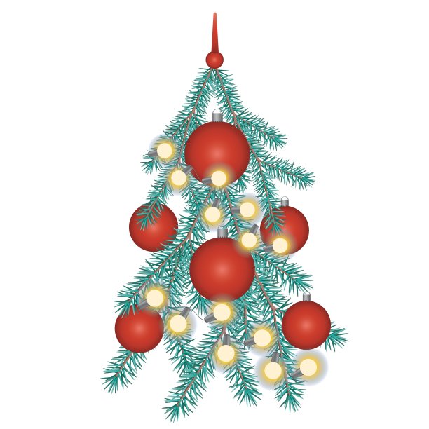 圣诞树与常青树针球，gerland孤立的白色背景设计，矢量股票插图与圣诞树装饰或象征的节日图片下载