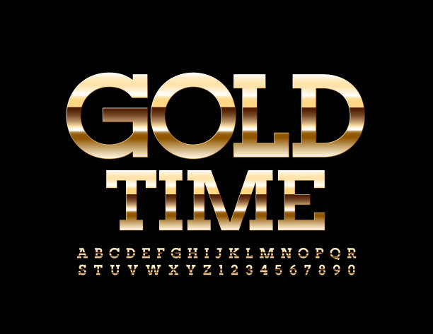 向量经典风格符号黄金时间。闪亮的高级字母和数字集图片下载
