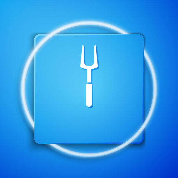 白色烧烤叉图标孤立在蓝色图片下载