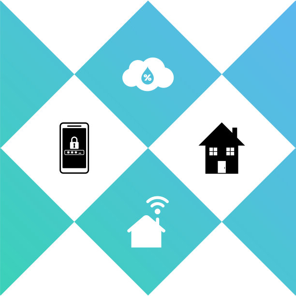设置移动和密码保护，智能家居wi-fi，湿度和房子图标。向量图片下载