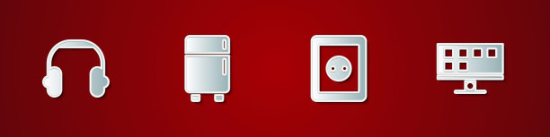 设置耳机，冰箱，电源插座和智能电视图标。向量图片下载