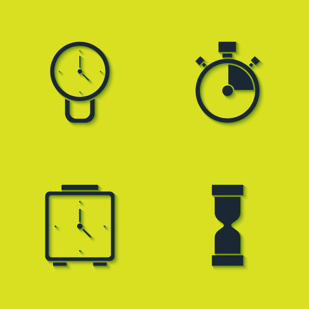 设置时钟，旧沙漏，闹钟和秒表图标。向量图片下载