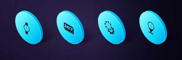 设置等距位置与时钟，时间管理，时钟24小时和腕表图标。向量图片下载