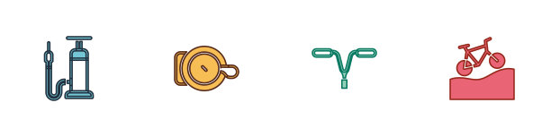 设置自行车气泵，车铃，车把和山地车图标。向量图片下载