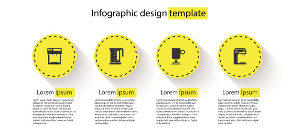 设置咖啡机，电水壶，爱尔兰咖啡和。业务信息模板。向量图片下载