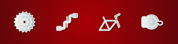 设置自行车卡带，踏板，框架和铃铛图标。向量图片下载