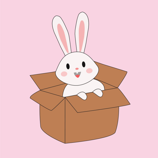 可爱的兔子在盒子卡通向量图片下载