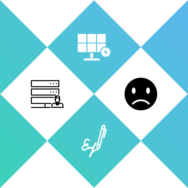 设置客户服务服务器，签名，太阳能面板和悲伤的微笑图标。向量图片下载