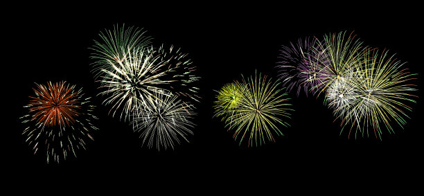 烟花在孤立的黑色背景。图片下载