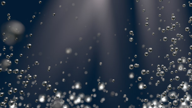 蓝色背景和水下气泡。3D渲染，3D渲染。图片下载