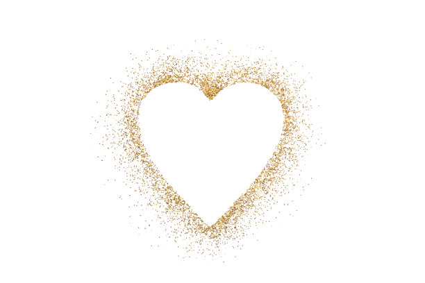 心形在金色的闪光在白色的背景图片下载