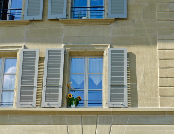 在法国的瑞士地区，窗台上的花瓶图片下载