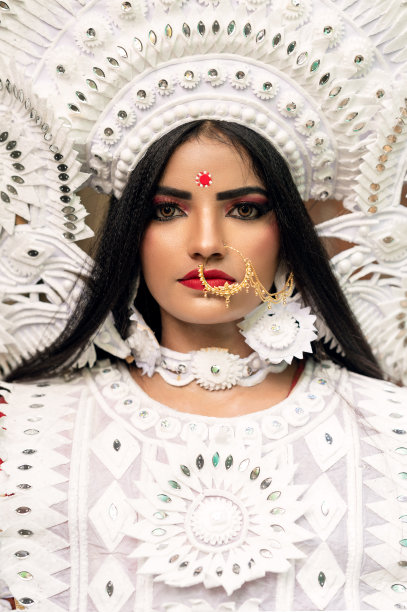 装扮成印度教女神的美丽印度女人。图片下载